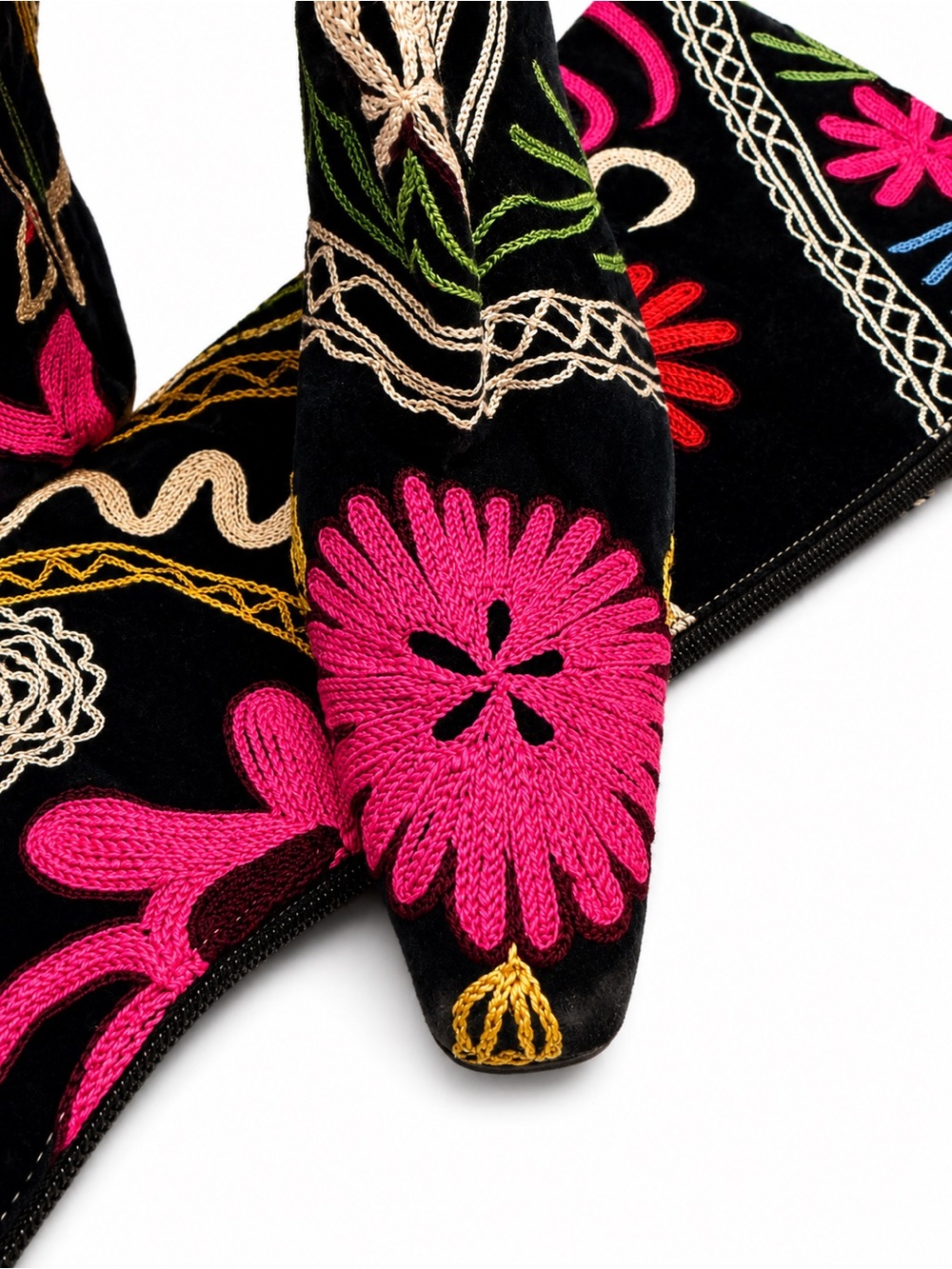 EDOCHE Turkish Suzani Embroidered Velvet Tall Boots EU 36 Floral